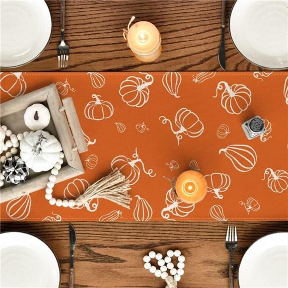 Pumpkins Fall Table Runner, Thanksgiving Kitchen Dining Table Decoration - Picture 6 of 6